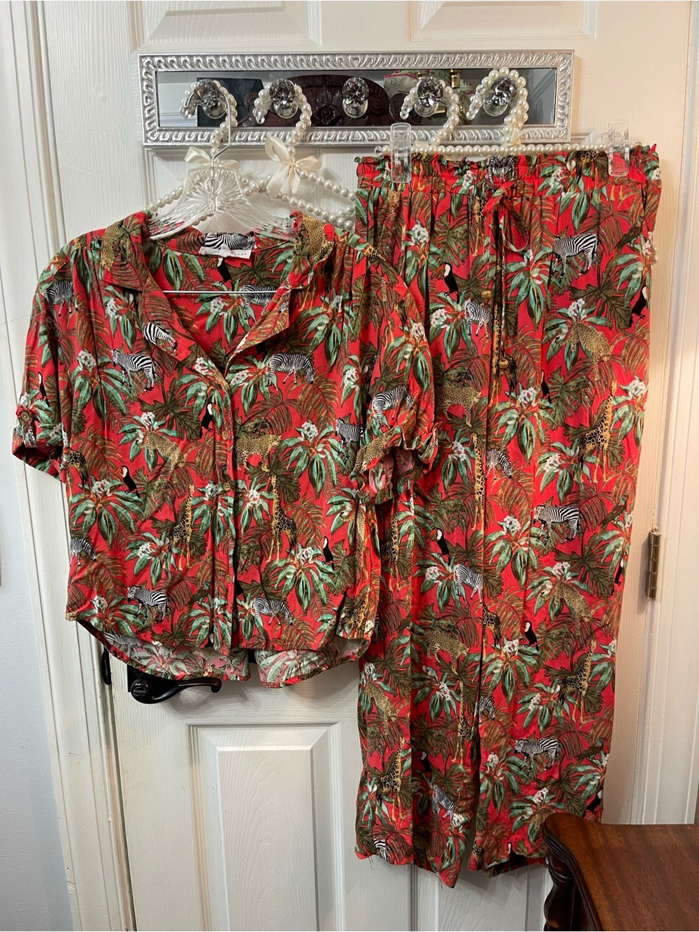 Jane and Delancey Red Safari Tropical Print Matching Set